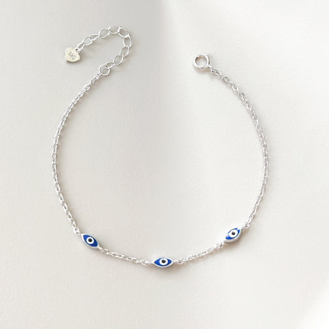 Sterling Silver Triple Evil Eye Bracelet