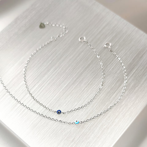 Sterling Silver Dainty Evil Eye Bracelet