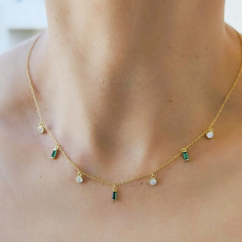 Sterling Silver Dangling Emerald Green Necklace