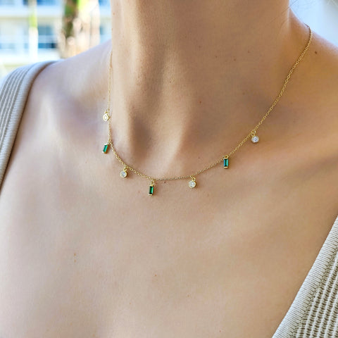 Sterling Silver Dangling Emerald Green Necklace