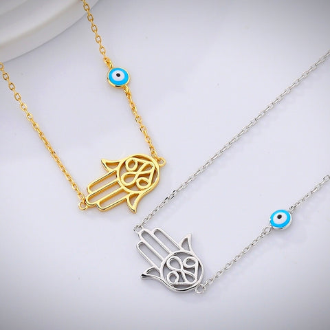 Sterling Silver Hamsa Hand Necklace