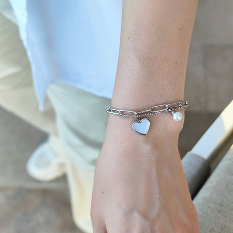 Shell Heart and Pearl Bracelet
