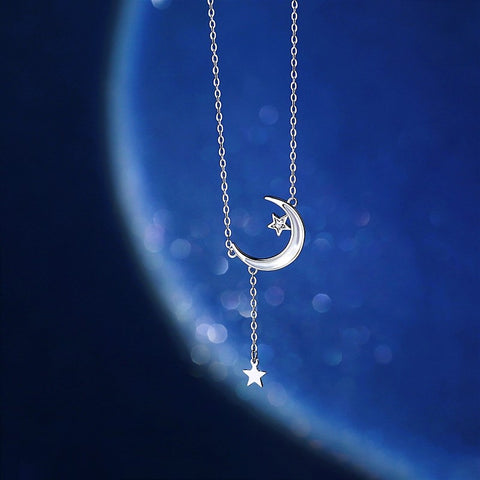 Sterling Silver Moon Dangling Star Necklace