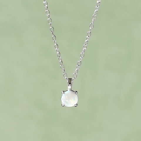 Sterling Silver Dainty White Opal Necklace