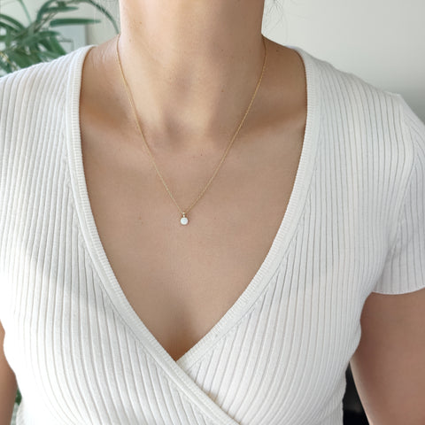 Sterling Silver Dainty White Opal Necklace