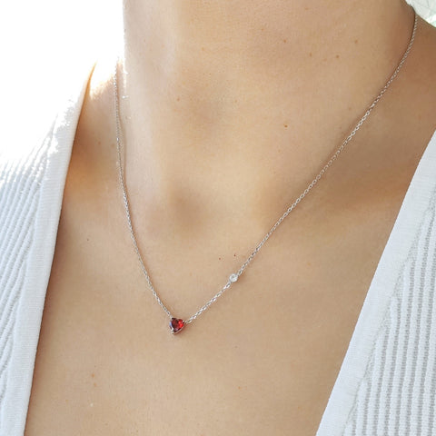 Sterling Silver Red Heart Necklace