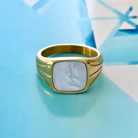 Retro Square White Sea Shell Ring