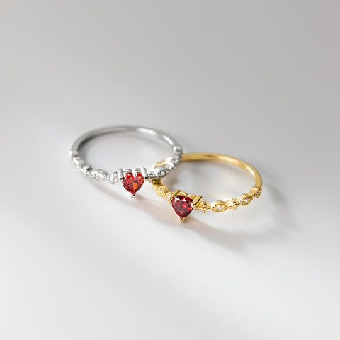 Sterling Silver Red Heart Ring