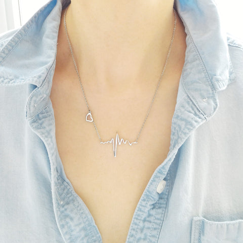 Sterling Silver Heartbeat Necklace