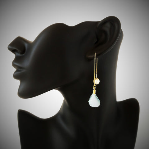 Threaded Pearl Flower Drop Earrings