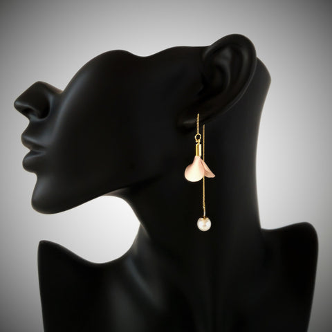 Threaded Pearl Flower Drop Earrings
