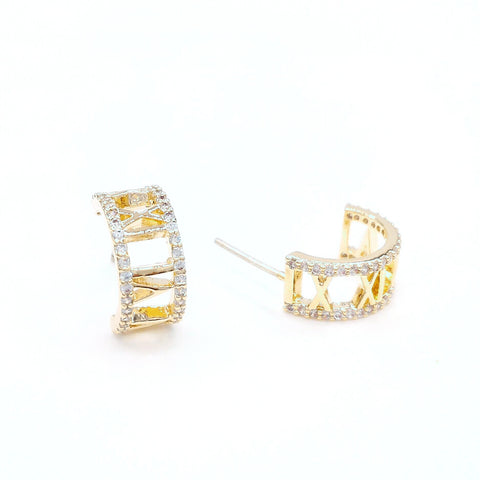 Pave Crystal Roman Numeral Curved Studs