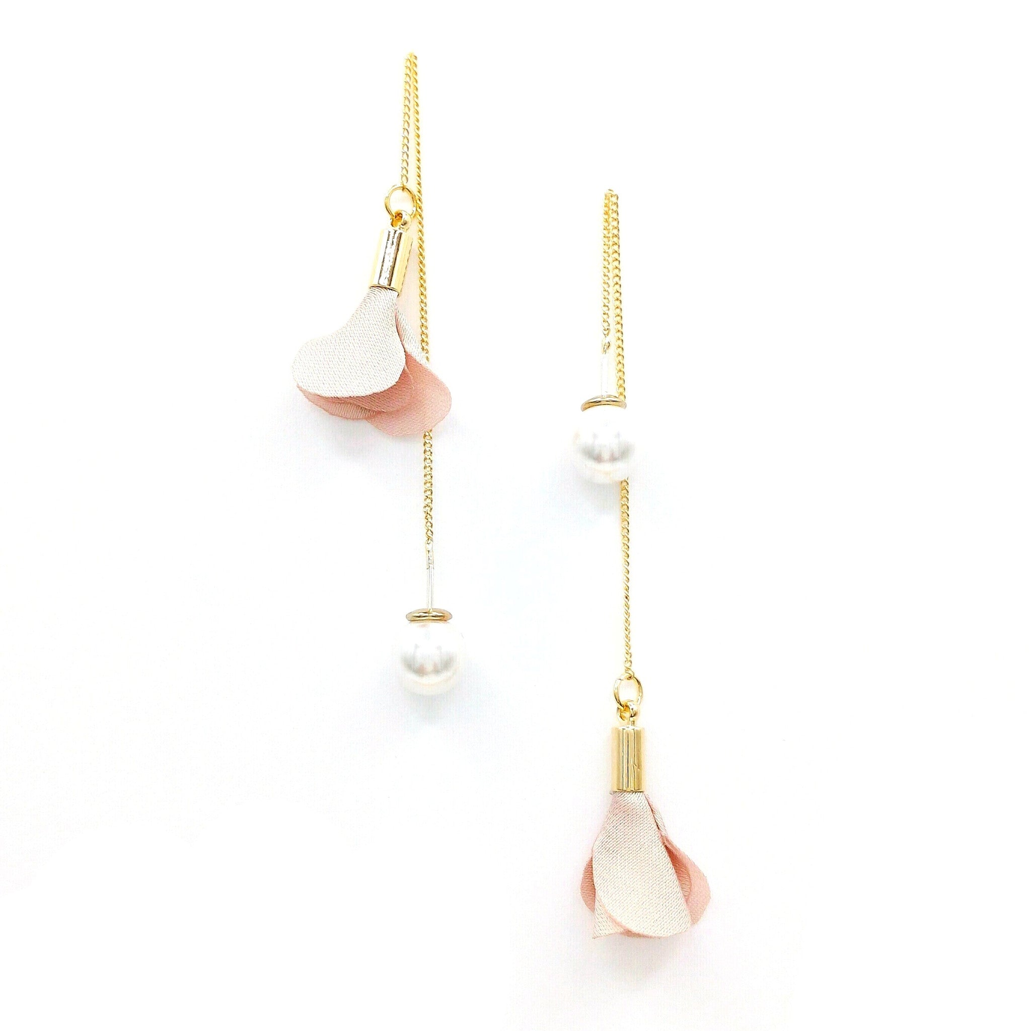 Threaded Pearl Flower Drop Earrings