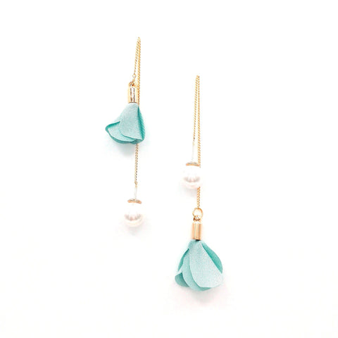 Threaded Pearl Flower Drop Earrings