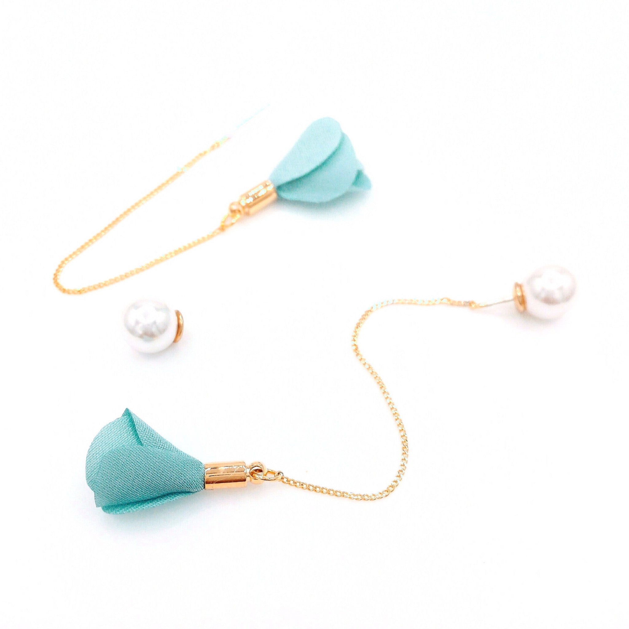 Threaded Pearl Flower Drop Earrings