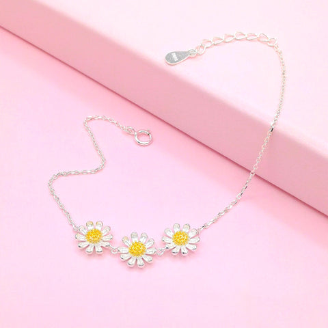 Sterling Silver Triple Daisy Bracelet