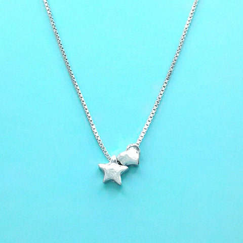 Sterling Silver Star and Heart Necklace