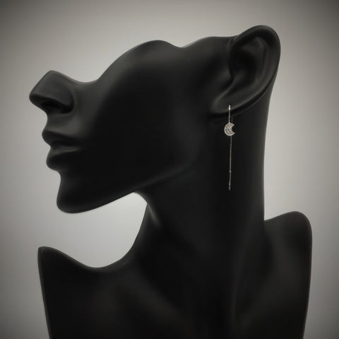 Sterling Silver Moon and Star Threader Earrings