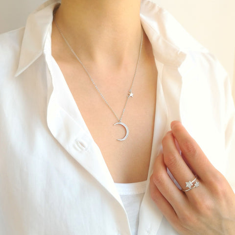 Sterling Silver Moon and Star Necklace